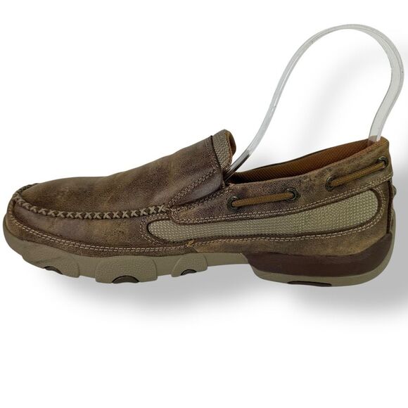 Twisted X Slip On Driving Moc Loafer Casual Bomber Brown Tan Leather Men’s 9 M - Picture 10 of 14